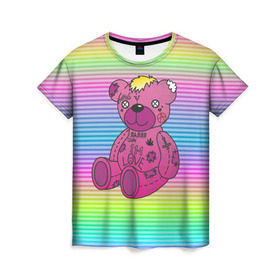 Женская футболка 3D с принтом Мишка Lil Peep в Екатеринбурге, 100% полиэфир ( синтетическое хлопкоподобное полотно) | прямой крой, круглый вырез горловины, длина до линии бедер | gbc | hip hop | lil peep | love | pink | rap | лил пип | лилпип | медведь | медвежонок | мишка | реп | розовый | рэп | тату | трэп | хип хоп | эмо