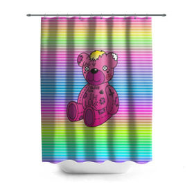 Штора 3D для ванной с принтом Мишка Lil Peep в Екатеринбурге, 100% полиэстер | плотность материала — 100 г/м2. Стандартный размер — 146 см х 180 см. По верхнему краю — пластиковые люверсы для креплений. В комплекте 10 пластиковых колец | gbc | hip hop | lil peep | love | pink | rap | лил пип | лилпип | медведь | медвежонок | мишка | реп | розовый | рэп | тату | трэп | хип хоп | эмо