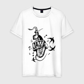 Мужская футболка хлопок с принтом JAZZ в Екатеринбурге, 100% хлопок | прямой крой, круглый вырез горловины, длина до линии бедер, слегка спущенное плечо. | саксофон | саксофонист