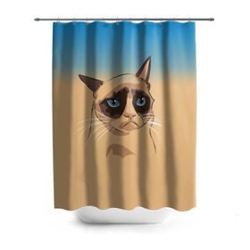 Штора 3D для ванной с принтом Grumpy cat ART в Екатеринбурге, 100% полиэстер | плотность материала — 100 г/м2. Стандартный размер — 146 см х 180 см. По верхнему краю — пластиковые люверсы для креплений. В комплекте 10 пластиковых колец | cat | grumpy | грустный кот | киса | кот | котэ | котяра | кошка | мем | сердитый кот