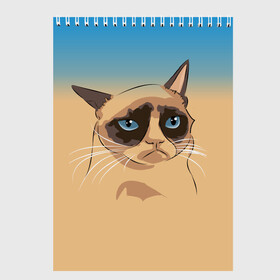 Скетчбук с принтом Grumpy cat ART в Екатеринбурге, 100% бумага
 | 48 листов, плотность листов — 100 г/м2, плотность картонной обложки — 250 г/м2. Листы скреплены сверху удобной пружинной спиралью | cat | grumpy | грустный кот | киса | кот | котэ | котяра | кошка | мем | сердитый кот