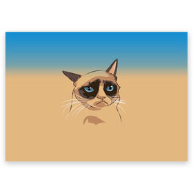 Поздравительная открытка с принтом Grumpy cat ART в Екатеринбурге, 100% бумага | плотность бумаги 280 г/м2, матовая, на обратной стороне линовка и место для марки
 | cat | grumpy | грустный кот | киса | кот | котэ | котяра | кошка | мем | сердитый кот
