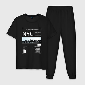 Мужская пижама хлопок с принтом Нью Йорк в Екатеринбурге, 100% хлопок | брюки и футболка прямого кроя, без карманов, на брюках мягкая резинка на поясе и по низу штанин
 | new york | америка | надписи | надпись | нью йорк | с надписью | с надписями | сша | штаты