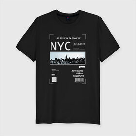 Мужская футболка премиум с принтом Нью Йорк в Екатеринбурге, 92% хлопок, 8% лайкра | приталенный силуэт, круглый вырез ворота, длина до линии бедра, короткий рукав | new york | америка | надписи | надпись | нью йорк | с надписью | с надписями | сша | штаты