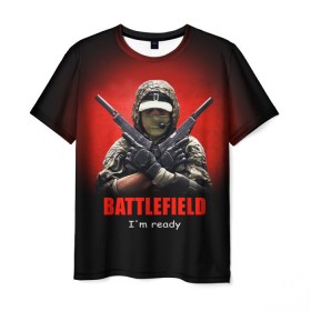 Мужская футболка 3D с принтом BATTLEFIELD в Екатеринбурге, 100% полиэфир | прямой крой, круглый вырез горловины, длина до линии бедер | battlefield | воин | война | игрок | оружие | солдат | шутер