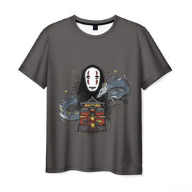 Мужская футболка 3D с принтом Унесенные призраками в Екатеринбурге, 100% полиэфир | прямой крой, круглый вырез горловины, длина до линии бедер | spirited away | миядзаки | хаяо