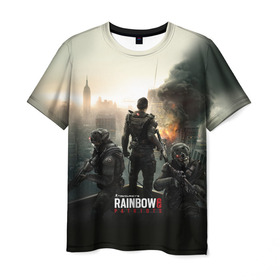 Мужская футболка 3D с принтом Rainbow Six в Екатеринбурге, 100% полиэфир | прямой крой, круглый вырез горловины, длина до линии бедер | pvp | воин | герой | огонь | оружия | призрак | снайпер | сражения | тактический | шутер