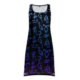 Платье-майка 3D с принтом Blue runes в Екатеринбурге, 100% полиэстер | полуприлегающий силуэт, широкие бретели, круглый вырез горловины, удлиненный подол сзади. | freeform | shadowhunters | доминик шервуд | клэри фрэй | кэтрин макнамара | фэнтази