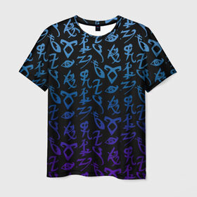 Мужская футболка 3D с принтом Blue runes в Екатеринбурге, 100% полиэфир | прямой крой, круглый вырез горловины, длина до линии бедер | freeform | shadowhunters | доминик шервуд | клэри фрэй | кэтрин макнамара | фэнтази