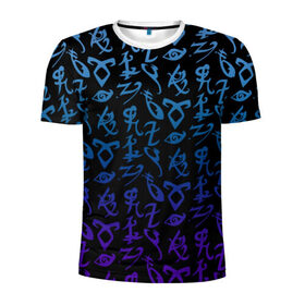 Мужская футболка 3D спортивная с принтом Blue runes в Екатеринбурге, 100% полиэстер с улучшенными характеристиками | приталенный силуэт, круглая горловина, широкие плечи, сужается к линии бедра | Тематика изображения на принте: freeform | shadowhunters | доминик шервуд | клэри фрэй | кэтрин макнамара | фэнтази