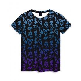 Женская футболка 3D с принтом Blue runes в Екатеринбурге, 100% полиэфир ( синтетическое хлопкоподобное полотно) | прямой крой, круглый вырез горловины, длина до линии бедер | freeform | shadowhunters | доминик шервуд | клэри фрэй | кэтрин макнамара | фэнтази