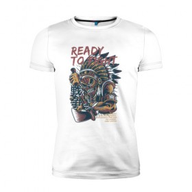Мужская футболка премиум с принтом Индейцы в Екатеринбурге, 92% хлопок, 8% лайкра | приталенный силуэт, круглый вырез ворота, длина до линии бедра, короткий рукав | аборигены | ацтеки | воин | индеец | майя | маска | племена | племя | с топором