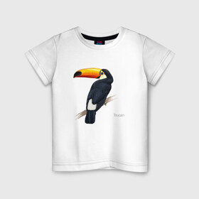 Детская футболка хлопок с принтом Тукан в Екатеринбурге, 100% хлопок | круглый вырез горловины, полуприлегающий силуэт, длина до линии бедер | птица | птицы | с птицей | тукан | экзотика