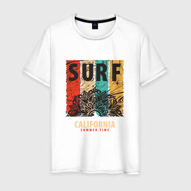 Мужская футболка хлопок с принтом Surf в Екатеринбурге, 100% хлопок | прямой крой, круглый вырез горловины, длина до линии бедер, слегка спущенное плечо. | абстракция | калифорния | летние | летняя | лето | серфинг | узоры