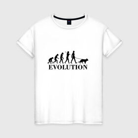 Женская футболка хлопок с принтом Evolution в Екатеринбурге, 100% хлопок | прямой крой, круглый вырез горловины, длина до линии бедер, слегка спущенное плечо | dog | друг человека | кинолог | люблю собак | овчарка | пес | собака | собачник | щенок | эволюция