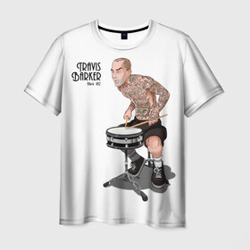 Мужская футболка 3D с принтом TB в Екатеринбурге, 100% полиэфир | прямой крой, круглый вырез горловины, длина до линии бедер | travis barker | блинки | трэвис баркер
