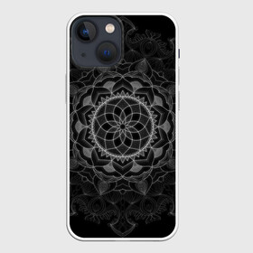 Чехол для iPhone 13 mini с принтом Мандала в Екатеринбурге,  |  | black | circle | draw | flower | ink | mandala | ornament | pattern | абстракт | геометрия | жизнь | круг | круговой | орнамент | паттерн | симметрия | узоры | цветок | чернила