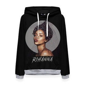 Женская толстовка 3D с принтом Rihanna в Екатеринбурге, 100% полиэстер  | двухслойный капюшон со шнурком для регулировки, мягкие манжеты на рукавах и по низу толстовки, спереди карман-кенгуру с мягким внутренним слоем. | rihanna | риана | рианна