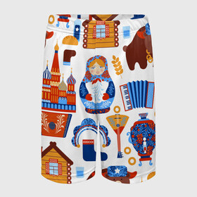 Детские спортивные шорты 3D с принтом Традиционный поп арт в Екатеринбурге,  100% полиэстер
 | пояс оформлен широкой мягкой резинкой, ткань тянется
 | pop art | style | балалайка | матрешка | медведь | поп арт | яркие | яркое