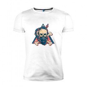 Мужская футболка премиум с принтом Череп в Екатеринбурге, 92% хлопок, 8% лайкра | приталенный силуэт, круглый вырез ворота, длина до линии бедра, короткий рукав | Тематика изображения на принте: skull | борода | кальян