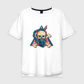 Мужская футболка хлопок Oversize с принтом Череп в Екатеринбурге, 100% хлопок | свободный крой, круглый ворот, “спинка” длиннее передней части | Тематика изображения на принте: skull | борода | кальян