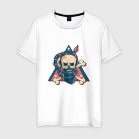 Мужская футболка хлопок с принтом Череп в Екатеринбурге, 100% хлопок | прямой крой, круглый вырез горловины, длина до линии бедер, слегка спущенное плечо. | Тематика изображения на принте: skull | борода | кальян