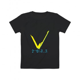 Детская футболка хлопок с принтом V   CYBERPUNK 2077 в Екатеринбурге, 100% хлопок | круглый вырез горловины, полуприлегающий силуэт, длина до линии бедер | Тематика изображения на принте: 