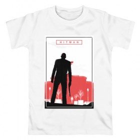 Мужская футболка хлопок с принтом Hitman red в Екатеринбурге, 100% хлопок | прямой крой, круглый вырез горловины, длина до линии бедер, слегка спущенное плечо. | Тематика изображения на принте: 