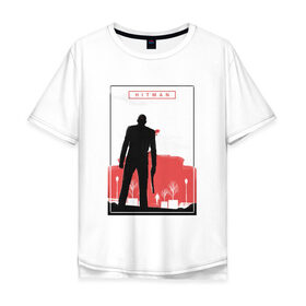 Мужская футболка хлопок Oversize с принтом Hitman red в Екатеринбурге, 100% хлопок | свободный крой, круглый ворот, “спинка” длиннее передней части | 