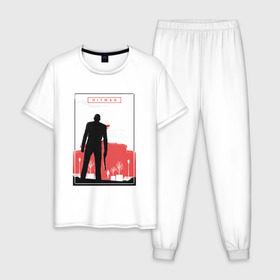 Мужская пижама хлопок с принтом Hitman red в Екатеринбурге, 100% хлопок | брюки и футболка прямого кроя, без карманов, на брюках мягкая резинка на поясе и по низу штанин
 | Тематика изображения на принте: 