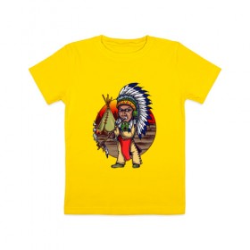 Детская футболка хлопок с принтом Индеец в Екатеринбурге, 100% хлопок | круглый вырез горловины, полуприлегающий силуэт, длина до линии бедер | Тематика изображения на принте: ацтек | ацтеки | индеец | индейцы | инди | коренные американцы | перья