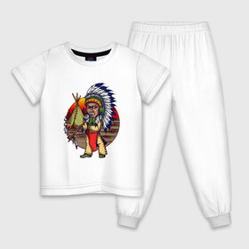 Детская пижама хлопок с принтом Индеец в Екатеринбурге, 100% хлопок |  брюки и футболка прямого кроя, без карманов, на брюках мягкая резинка на поясе и по низу штанин
 | ацтек | ацтеки | индеец | индейцы | инди | коренные американцы | перья