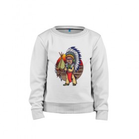 Детский свитшот хлопок с принтом Индеец в Екатеринбурге, 100% хлопок | круглый вырез горловины, эластичные манжеты, пояс и воротник | ацтек | ацтеки | индеец | индейцы | инди | коренные американцы | перья