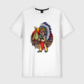Мужская футболка премиум с принтом Индеец в Екатеринбурге, 92% хлопок, 8% лайкра | приталенный силуэт, круглый вырез ворота, длина до линии бедра, короткий рукав | ацтек | ацтеки | индеец | индейцы | инди | коренные американцы | перья