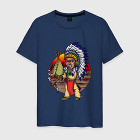 Мужская футболка хлопок с принтом Индеец в Екатеринбурге, 100% хлопок | прямой крой, круглый вырез горловины, длина до линии бедер, слегка спущенное плечо. | ацтек | ацтеки | индеец | индейцы | инди | коренные американцы | перья