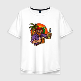 Мужская футболка хлопок Oversize с принтом Пират в Екатеринбурге, 100% хлопок | свободный крой, круглый ворот, “спинка” длиннее передней части | летние | летняя | лето | море | морская | морские | пират | пираты | попугай