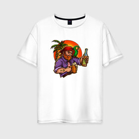 Женская футболка хлопок Oversize с принтом Пират в Екатеринбурге, 100% хлопок | свободный крой, круглый ворот, спущенный рукав, длина до линии бедер
 | летние | летняя | лето | море | морская | морские | пират | пираты | попугай