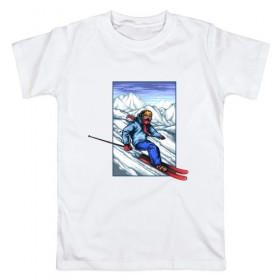 Мужская футболка хлопок с принтом Лыжный Спорт в Екатеринбурге, 100% хлопок | прямой крой, круглый вырез горловины, длина до линии бедер, слегка спущенное плечо. | гора | горнолыжные | горнолыжный | горы | лыжи | на лыжах | с лыжами | спорт | спуск | спуск с горы