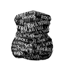 Бандана-труба 3D с принтом Sex, Drugs & Rock`n`Roll в Екатеринбурге, 100% полиэстер, ткань с особыми свойствами — Activecool | плотность 150‒180 г/м2; хорошо тянется, но сохраняет форму | jack daniel’s | белый | паттерн | рок | рок н ролл | рокнролл | текст | черный