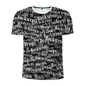 Мужская футболка 3D спортивная с принтом Sex, Drugs & Rock`n`Roll в Екатеринбурге, 100% полиэстер с улучшенными характеристиками | приталенный силуэт, круглая горловина, широкие плечи, сужается к линии бедра | jack daniel’s | белый | паттерн | рок | рок н ролл | рокнролл | текст | черный