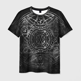 Мужская футболка 3D с принтом Black Alchemy в Екатеринбурге, 100% полиэфир | прямой крой, круглый вырез горловины, длина до линии бедер | alchemy | art | black | circles | design | lines | metal dark | runes | алхимия | арт | блэк метал | линии | метал | руны | черный