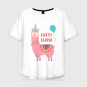 Мужская футболка хлопок Oversize с принтом Лама в Екатеринбурге, 100% хлопок | свободный крой, круглый ворот, “спинка” длиннее передней части | Тематика изображения на принте: llama | вечеринка | животные | лама | ламы | милые