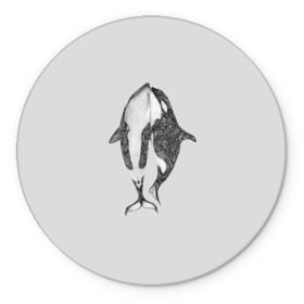 Коврик круглый с принтом Киты в Екатеринбурге, резина и полиэстер | круглая форма, изображение наносится на всю лицевую часть | арт | касатка | касатки | кит | море | океан | рисунок | узор