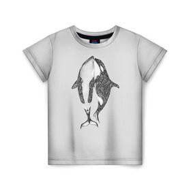 Детская футболка 3D с принтом Киты в Екатеринбурге, 100% гипоаллергенный полиэфир | прямой крой, круглый вырез горловины, длина до линии бедер, чуть спущенное плечо, ткань немного тянется | Тематика изображения на принте: арт | касатка | касатки | кит | море | океан | рисунок | узор