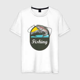 Мужская футболка хлопок с принтом Рыбалка в Екатеринбурге, 100% хлопок | прямой крой, круглый вырез горловины, длина до линии бедер, слегка спущенное плечо. | ловить рыбу | на рыбалку | охота | природа | рыба | рыбак | рыбалка
