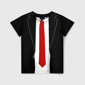 Детская футболка 3D с принтом КОСТЮМ АГЕНТА 47 в Екатеринбурге, 100% гипоаллергенный полиэфир | прямой крой, круглый вырез горловины, длина до линии бедер, чуть спущенное плечо, ткань немного тянется | agent 47 | галстук | пиджак | хитман