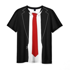 Мужская футболка 3D с принтом КОСТЮМ АГЕНТА 47 в Екатеринбурге, 100% полиэфир | прямой крой, круглый вырез горловины, длина до линии бедер | Тематика изображения на принте: agent 47 | галстук | пиджак | хитман