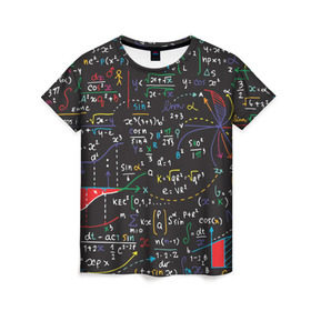 Женская футболка 3D с принтом Math в Екатеринбурге, 100% полиэфир ( синтетическое хлопкоподобное полотно) | прямой крой, круглый вырез горловины, длина до линии бедер | Тематика изображения на принте: математика | наука | тригонометрия | уравнения | формулы | цифры