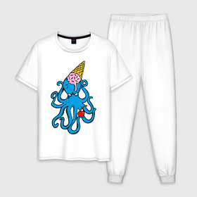 Мужская пижама хлопок с принтом Mark Blink 182 в Екатеринбурге, 100% хлопок | брюки и футболка прямого кроя, без карманов, на брюках мягкая резинка на поясе и по низу штанин
 | Тематика изображения на принте: mark hoppus | octopus | марк хоппус | осьминог