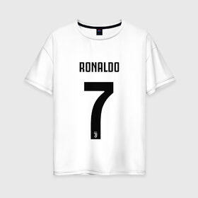 Женская футболка хлопок Oversize с принтом RONALDO JUVE SPORT в Екатеринбурге, 100% хлопок | свободный крой, круглый ворот, спущенный рукав, длина до линии бедер
 | club | cr7 | fc | football | ronaldo | sport | криштиану роналду | роналдо | спорт | фк | форма | футбольный клуб | ювентус